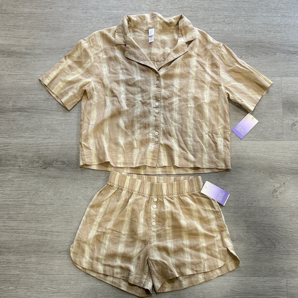 nwt // stars above linen blend loungewear striped set XS